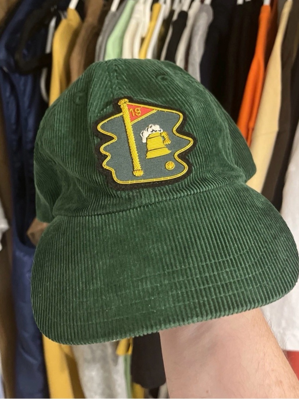 Rowing Blazers Green Corduroy Cap with 19th Hole Crest Patch
